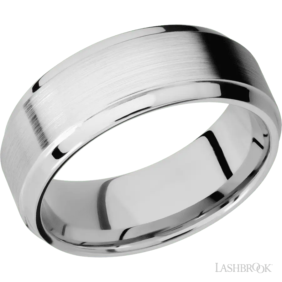 8 mm wide Stepped Bevel 14K White Gold band. Lashbrook