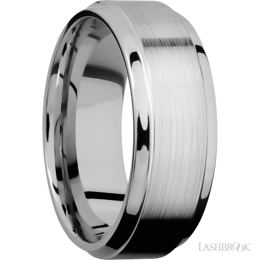 8 mm wide Stepped Bevel 14K White Gold band.