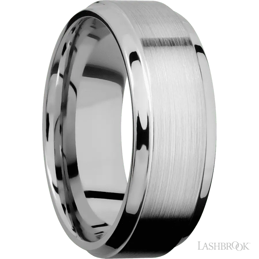 8 mm wide Stepped Bevel 14K White Gold band.