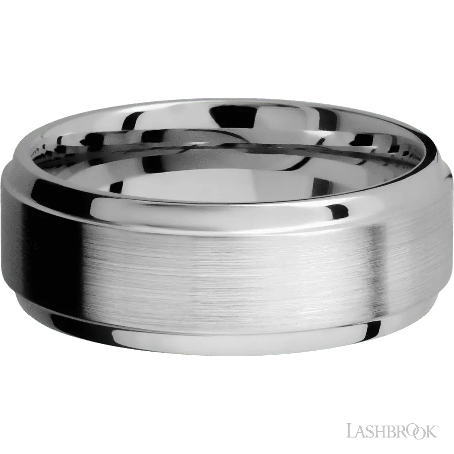 8 mm wide Stepped Bevel 14K White Gold band.