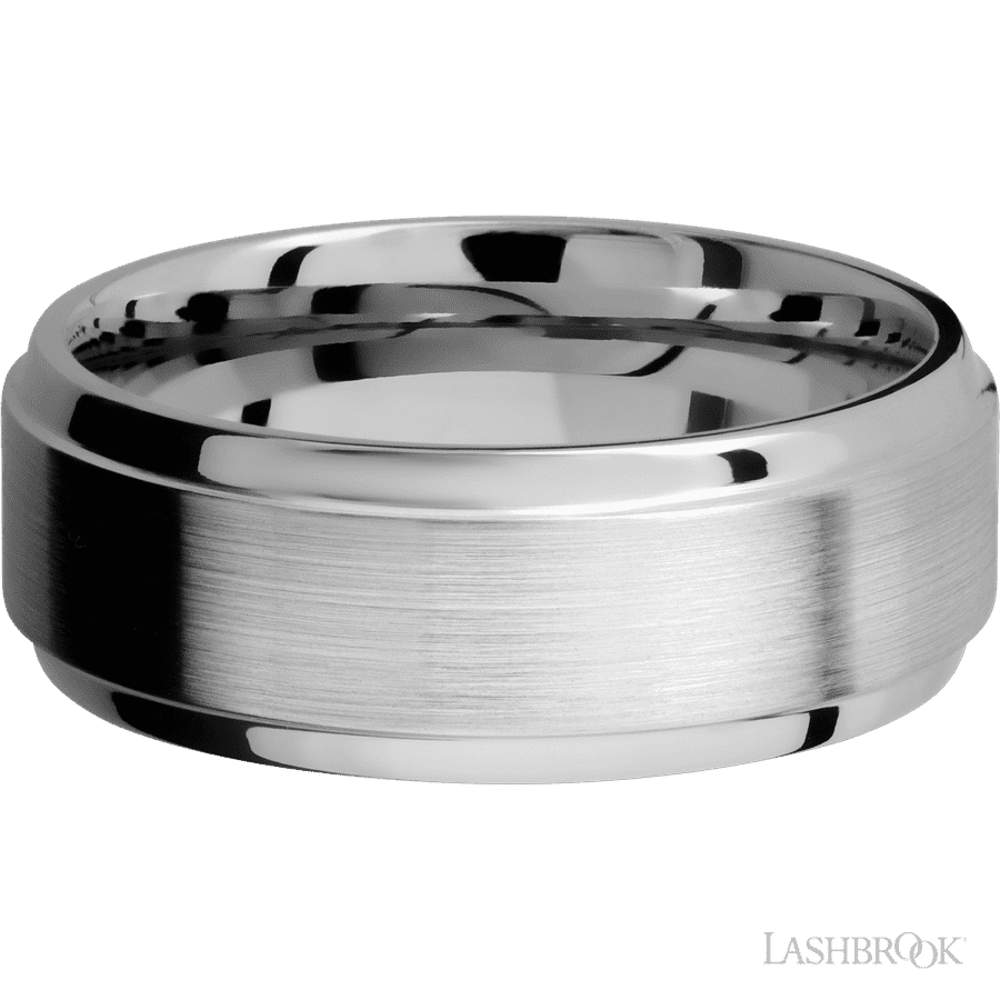 8 mm wide Stepped Bevel 14K White Gold band.