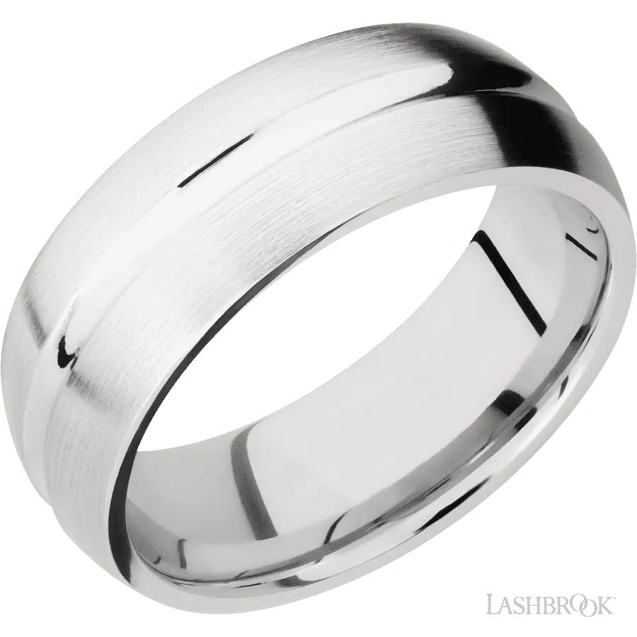 8 mm wide Domed Center Concave 14K White Gold band.