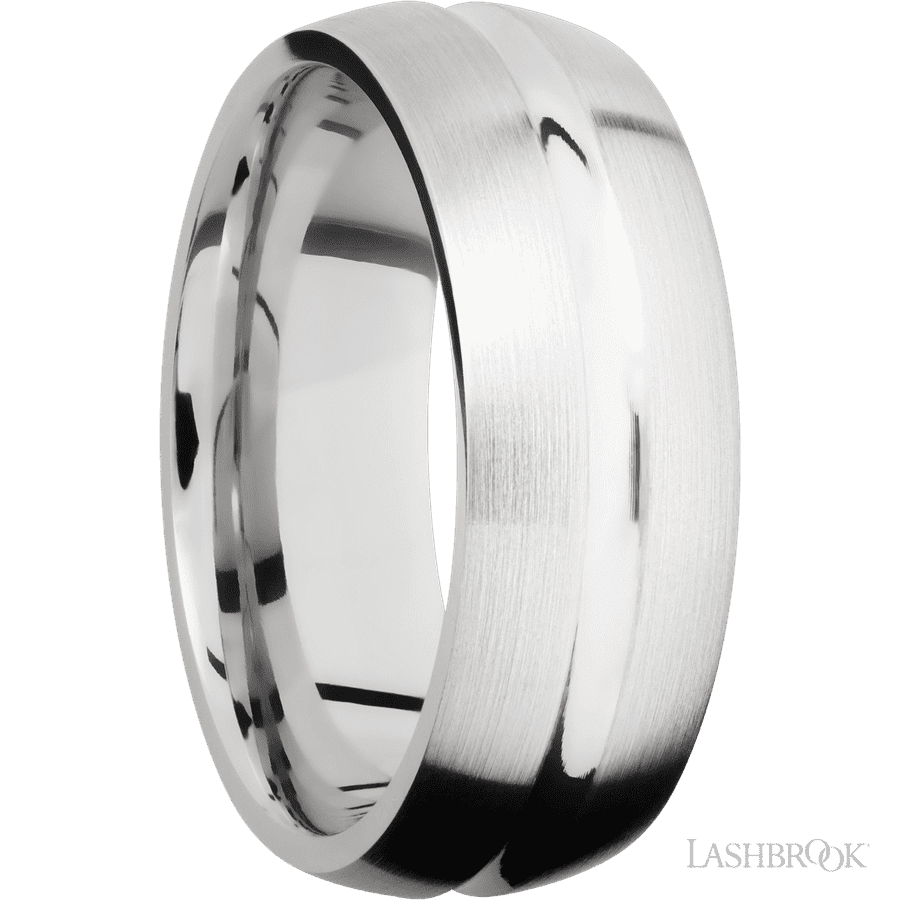 8 mm wide Domed Center Concave 14K White Gold band.