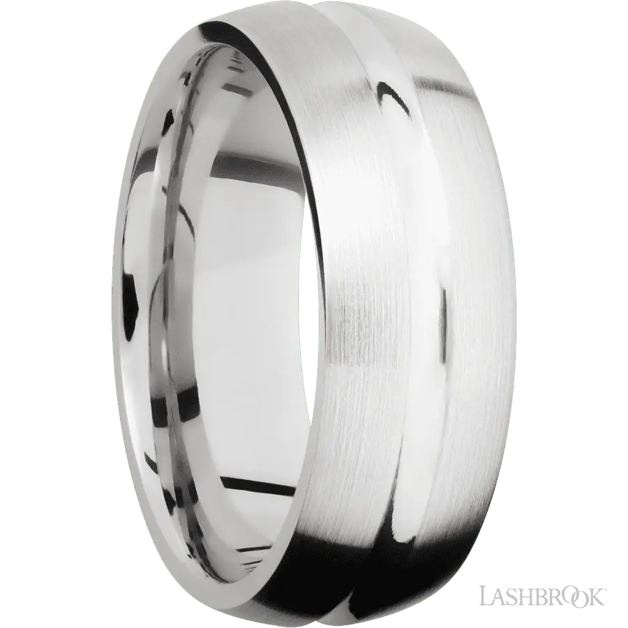 8 mm wide Domed Center Concave 14K White Gold band.