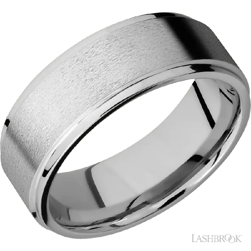 8 mm wide Flat Grooved Edges 14K White Gold band.