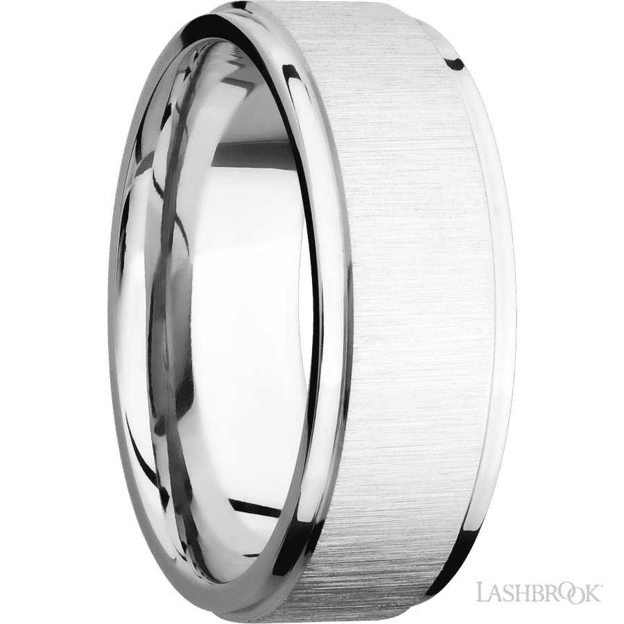 8 mm wide Flat Grooved Edges 14K White Gold band.