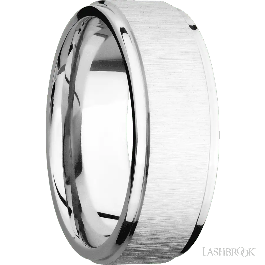 8 mm wide Flat Grooved Edges 14K White Gold band. Lashbrook