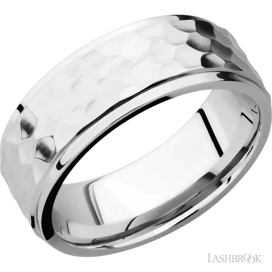 8 mm wide Flat Grooved Edges 14K White Gold band.