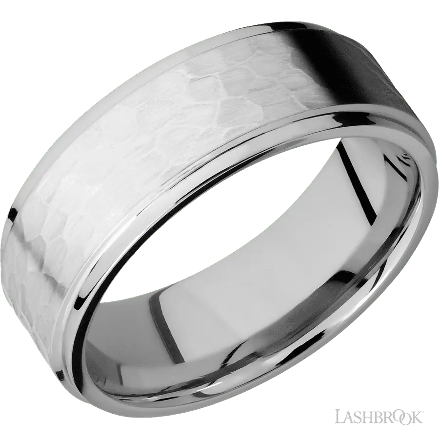 8 mm wide Flat Grooved Edges 14K White Gold band.