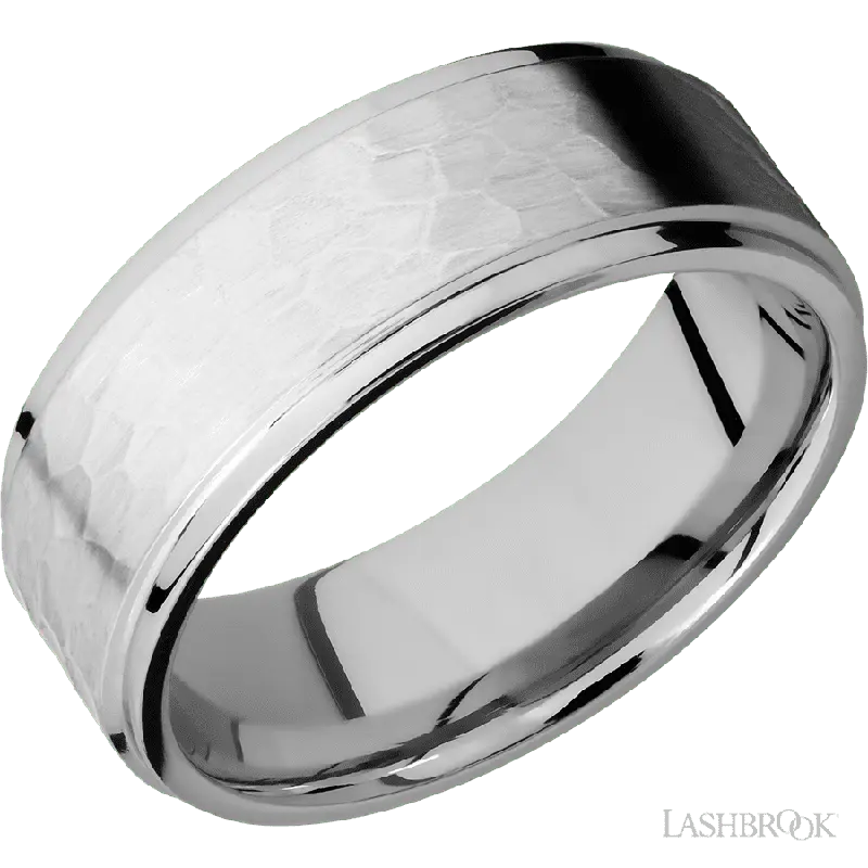 8 mm wide Flat Grooved Edges 14K White Gold band.