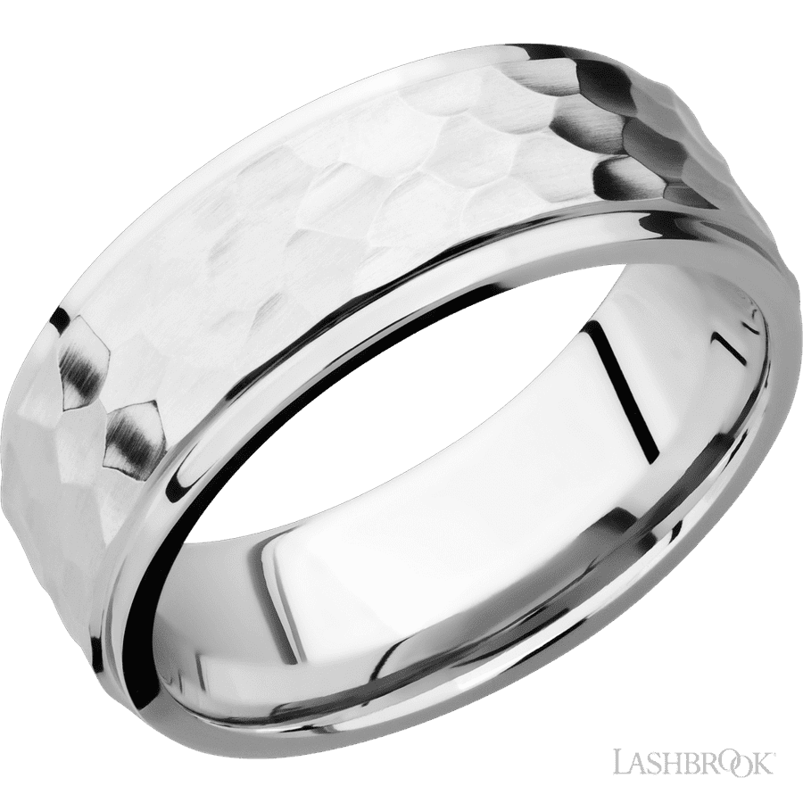 8 mm wide Flat Grooved Edges 14K White Gold band.
