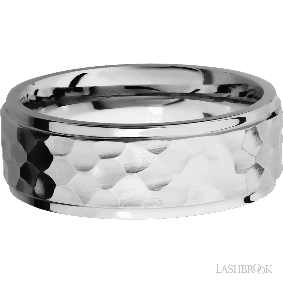 8 mm wide Flat Grooved Edges 14K White Gold band.