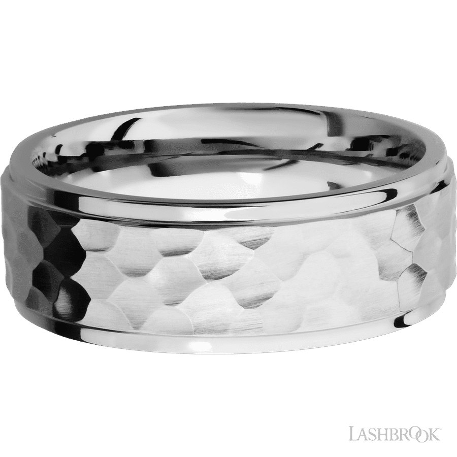 8 mm wide Flat Grooved Edges 14K White Gold band.