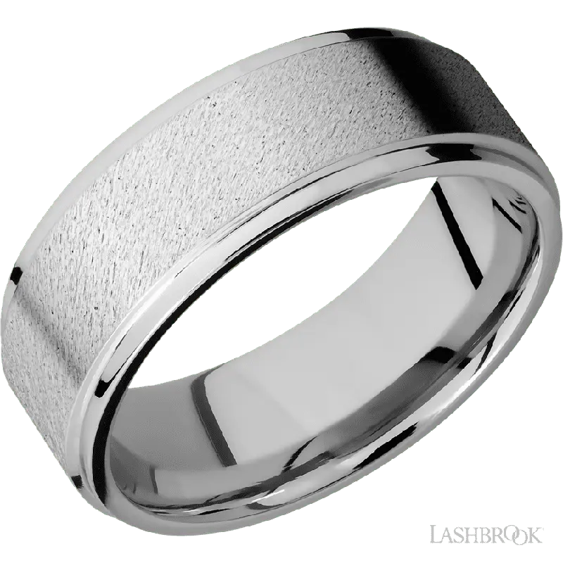8 mm wide Flat Grooved Edges 14K White Gold band.