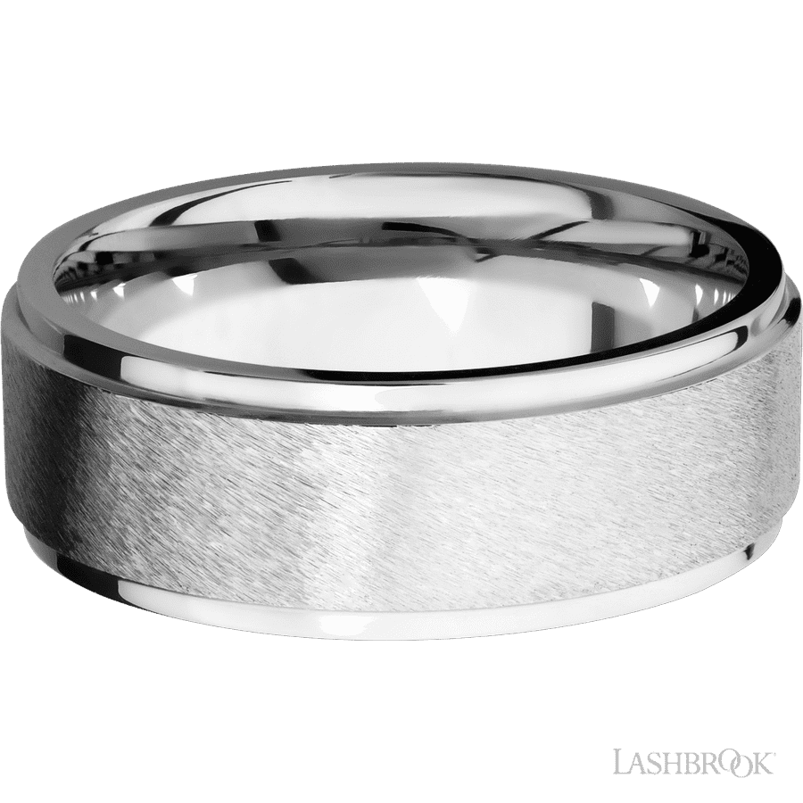 8 mm wide Flat Grooved Edges 14K White Gold band.