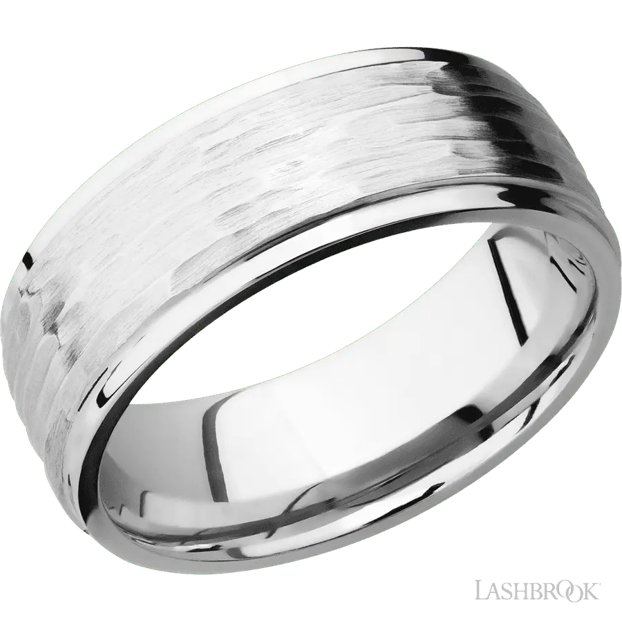 8 mm wide Flat Grooved Edges 14K White Gold band. Lashbrook