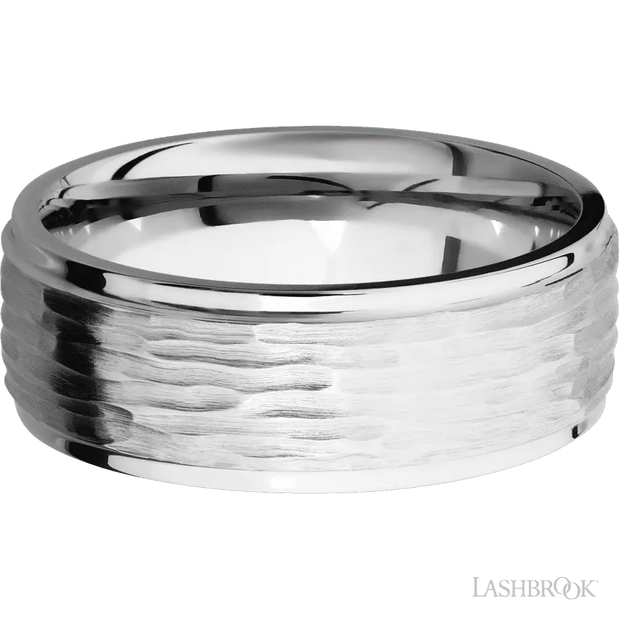8 mm wide Flat Grooved Edges 14K White Gold band. Lashbrook