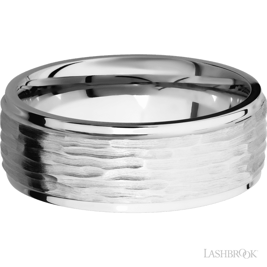 8 mm wide Flat Grooved Edges 14K White Gold band.