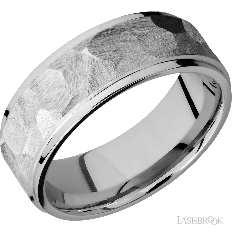 8 mm wide Flat Grooved Edges 14K White Gold band.