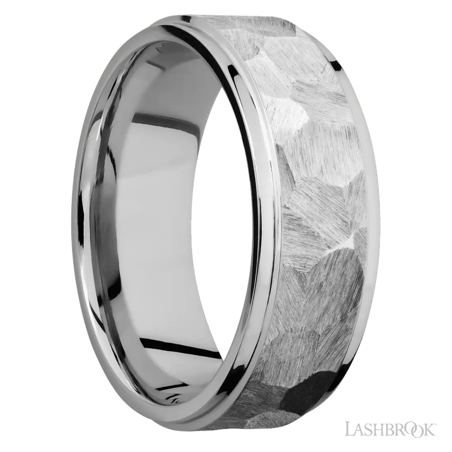 8 mm wide Flat Grooved Edges 14K White Gold band. Lashbrook