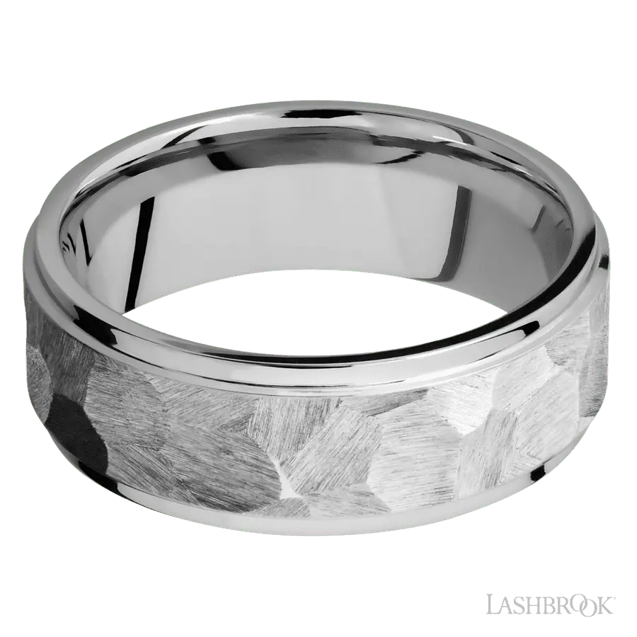 8 mm wide Flat Grooved Edges 14K White Gold band. Lashbrook