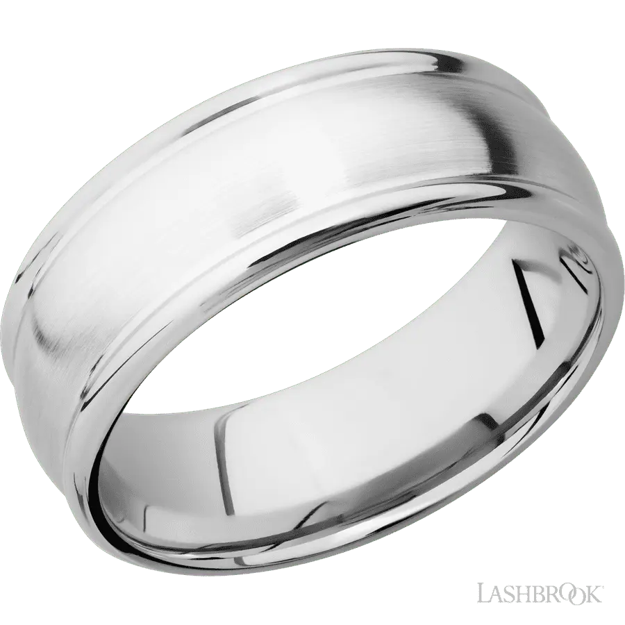8 mm wide Domed Rounded Edges 14K White Gold band.