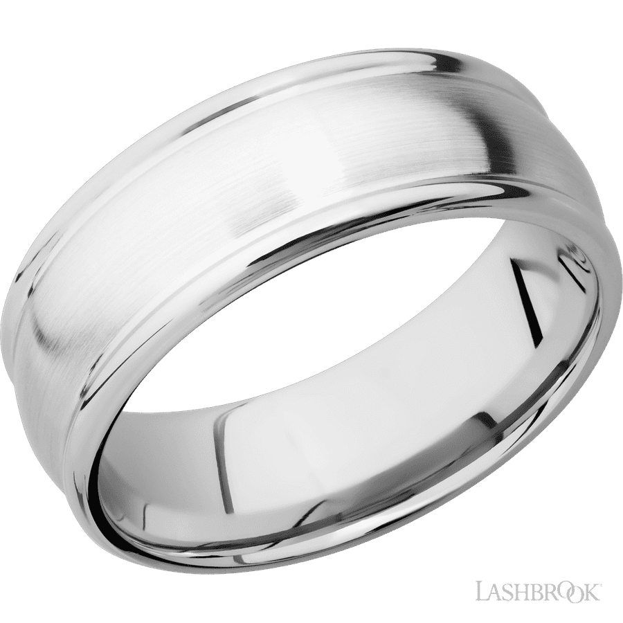 8 mm wide Domed Rounded Edges 14K White Gold band.