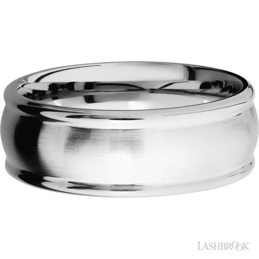 8 mm wide Domed Rounded Edges 14K White Gold band.