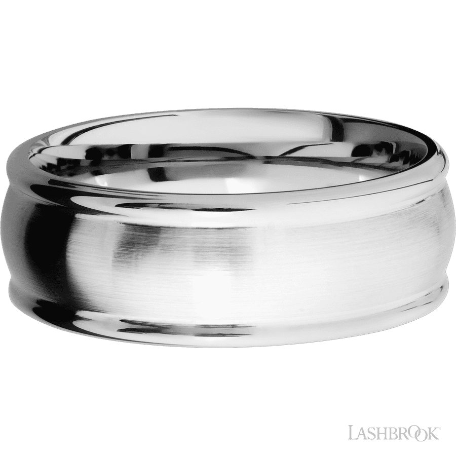 8 mm wide Domed Rounded Edges 14K White Gold band.