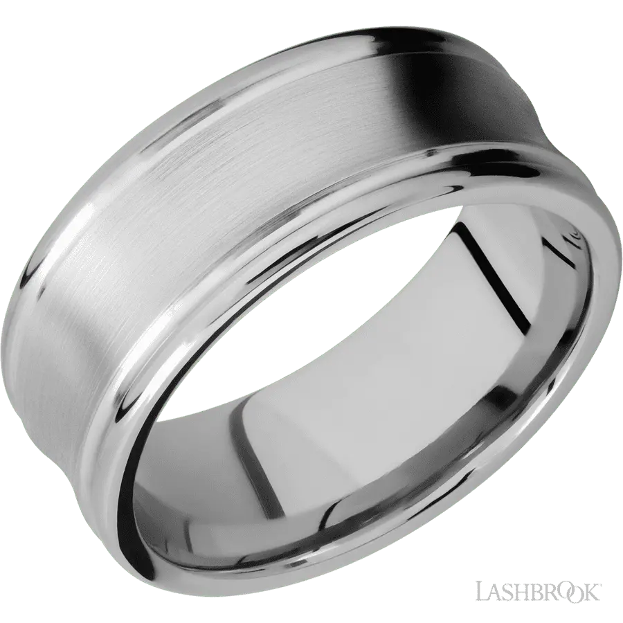 9 mm wide Concaved Center Round Edges 14K White Gold band. Lashbrook
