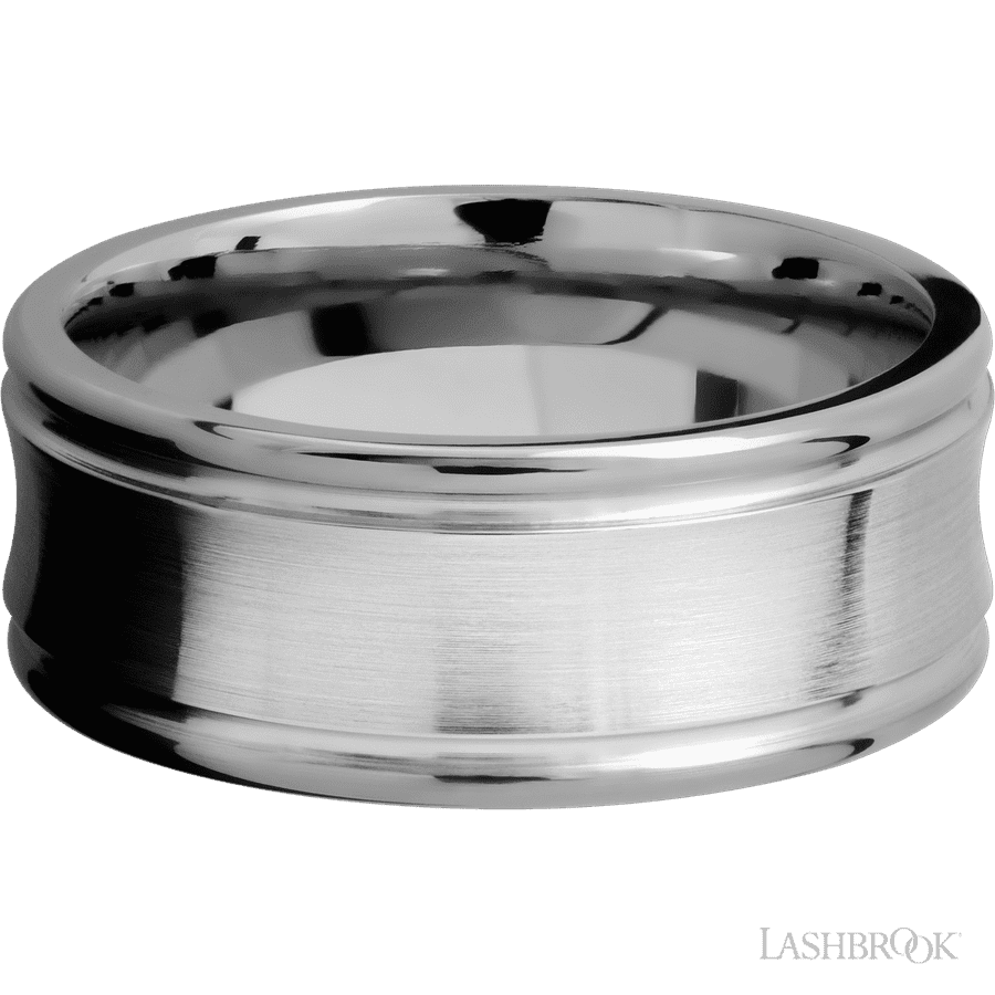 9 mm wide Concaved Center Round Edges 14K White Gold band.