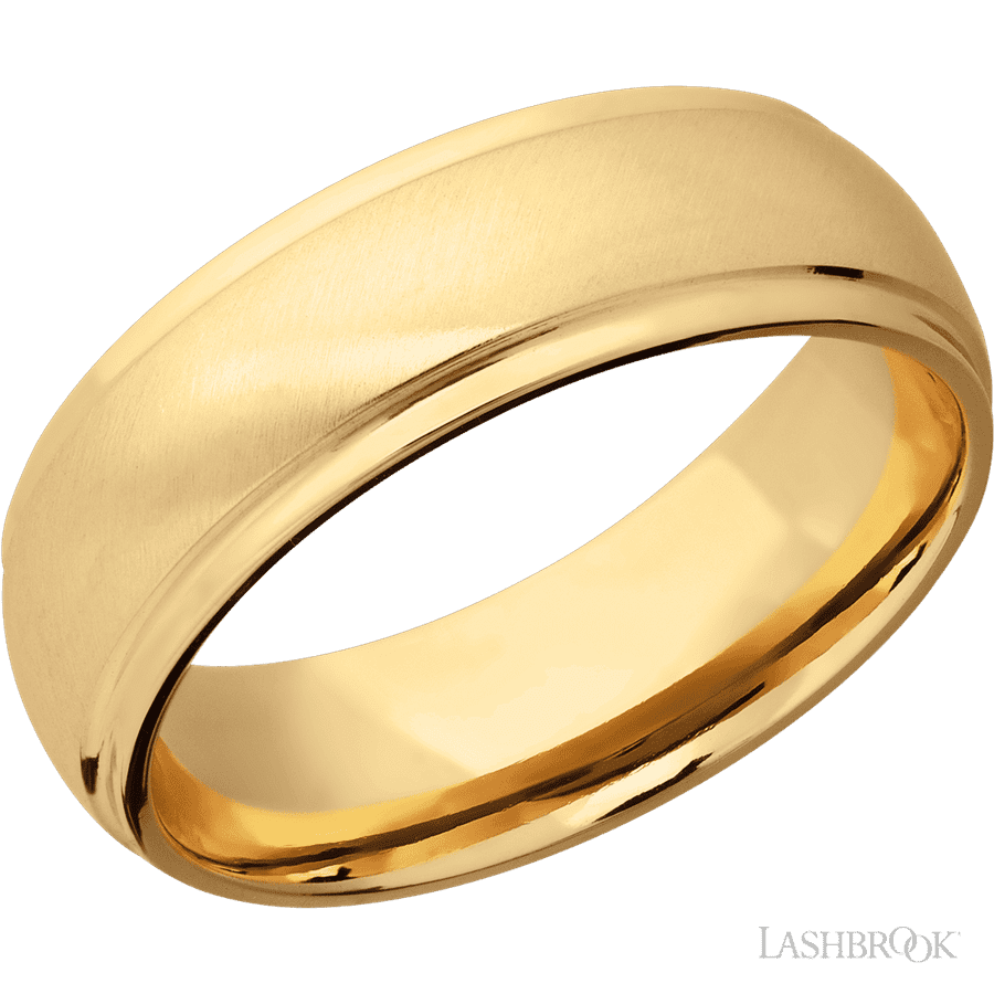 7 mm wide Domed Stepped Down Edges 14K Yellow Gold band.