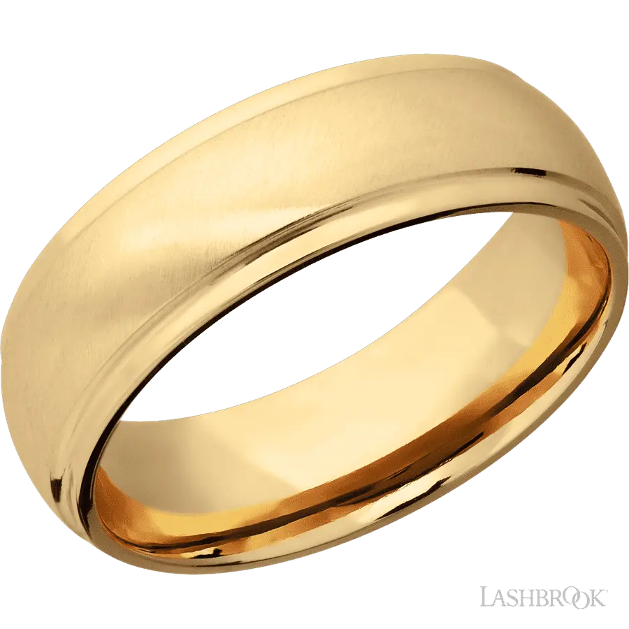 7 mm wide Domed Stepped Down Edges 14K Yellow Gold band. Lashbrook