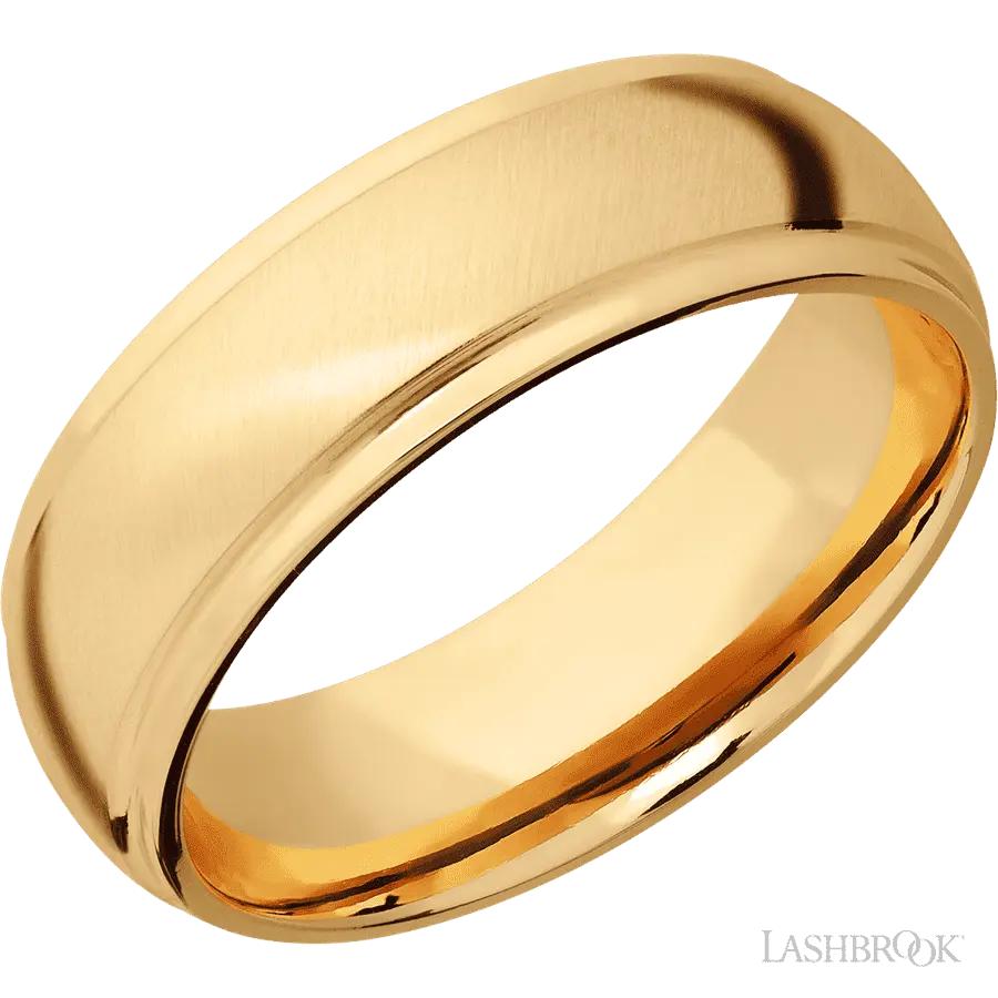 7 mm wide Domed Stepped Down Edges 14K Yellow Gold band.