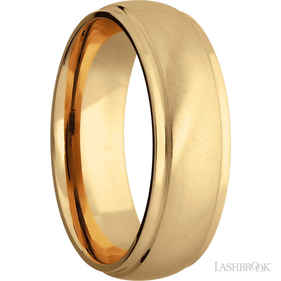 7 mm wide Domed Stepped Down Edges 14K Yellow Gold band.