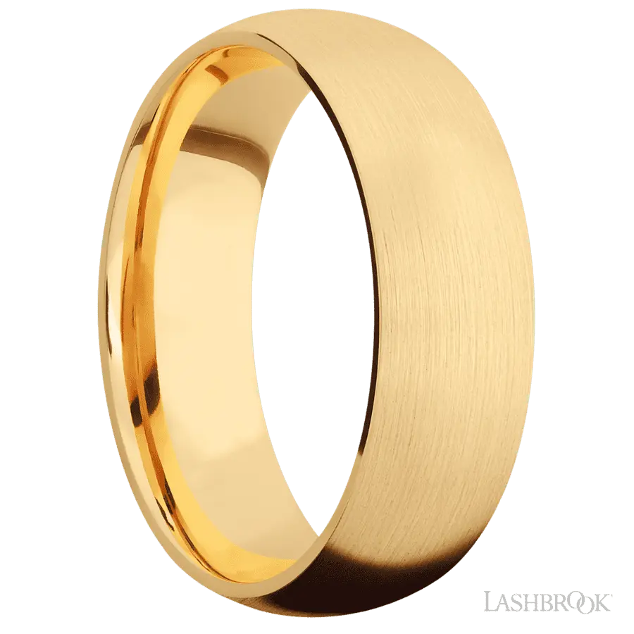 7 mm wide Domed 14K Yellow Gold band.