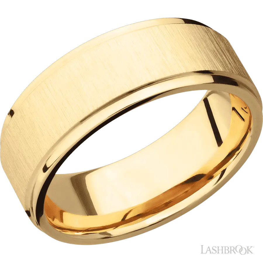 8 mm wide Flat Grooved Edges 14K Yellow Gold band. Lashbrook