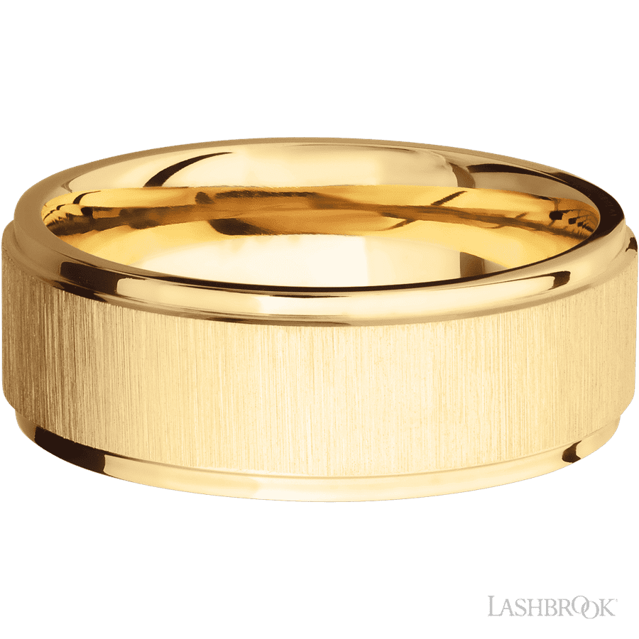 8 mm wide Flat Grooved Edges 14K Yellow Gold band.