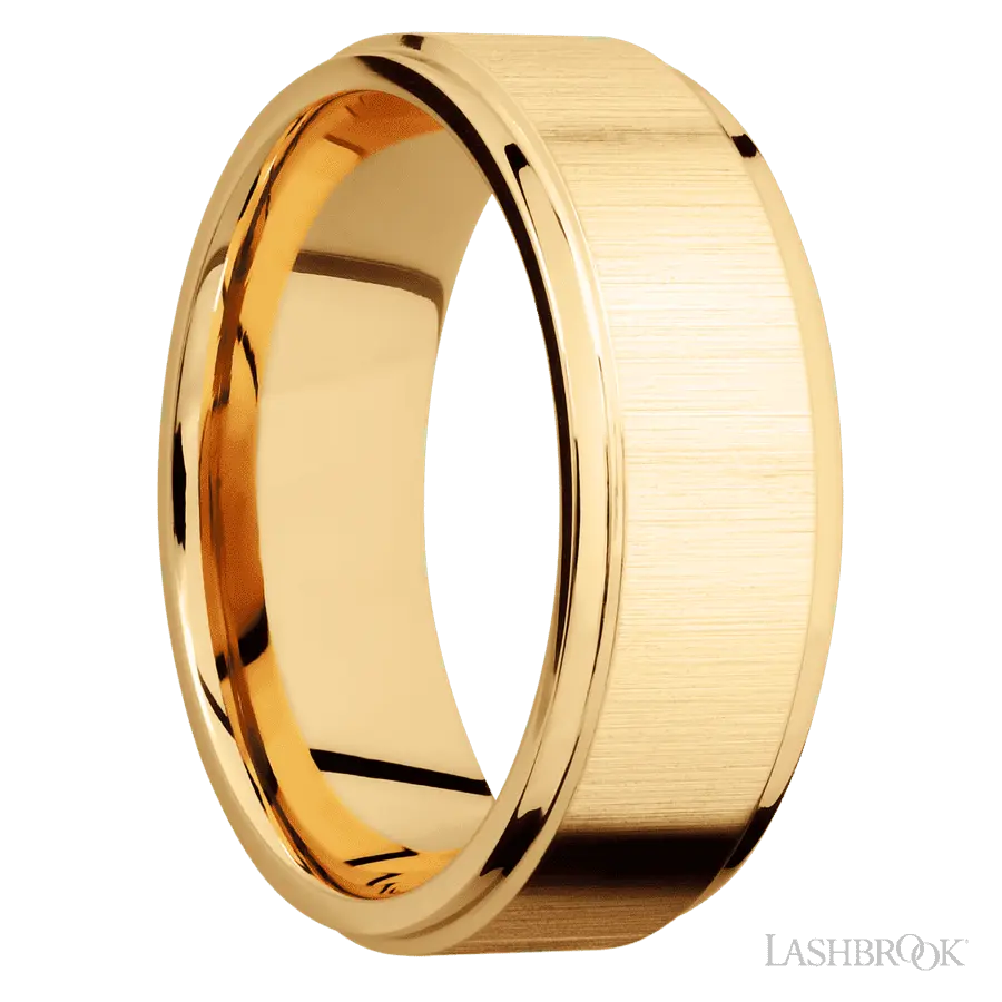 8 mm wide Flat Grooved Edges 14K Yellow Gold band.