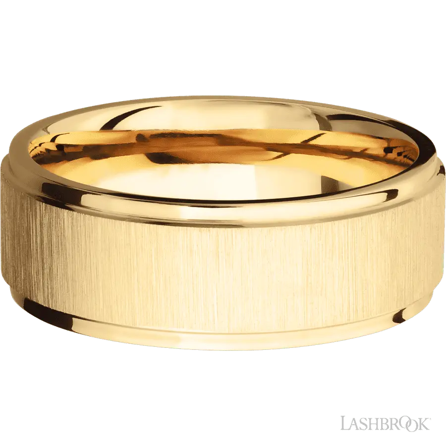 8 mm wide Flat Grooved Edges 14K Yellow Gold band. Lashbrook