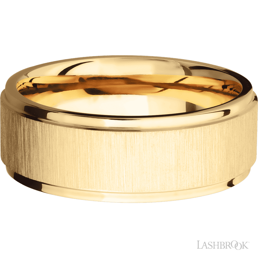 8 mm wide Flat Grooved Edges 14K Yellow Gold band.
