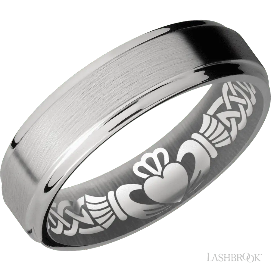 6 mm wide Flat Grooved Edges Titanium band.