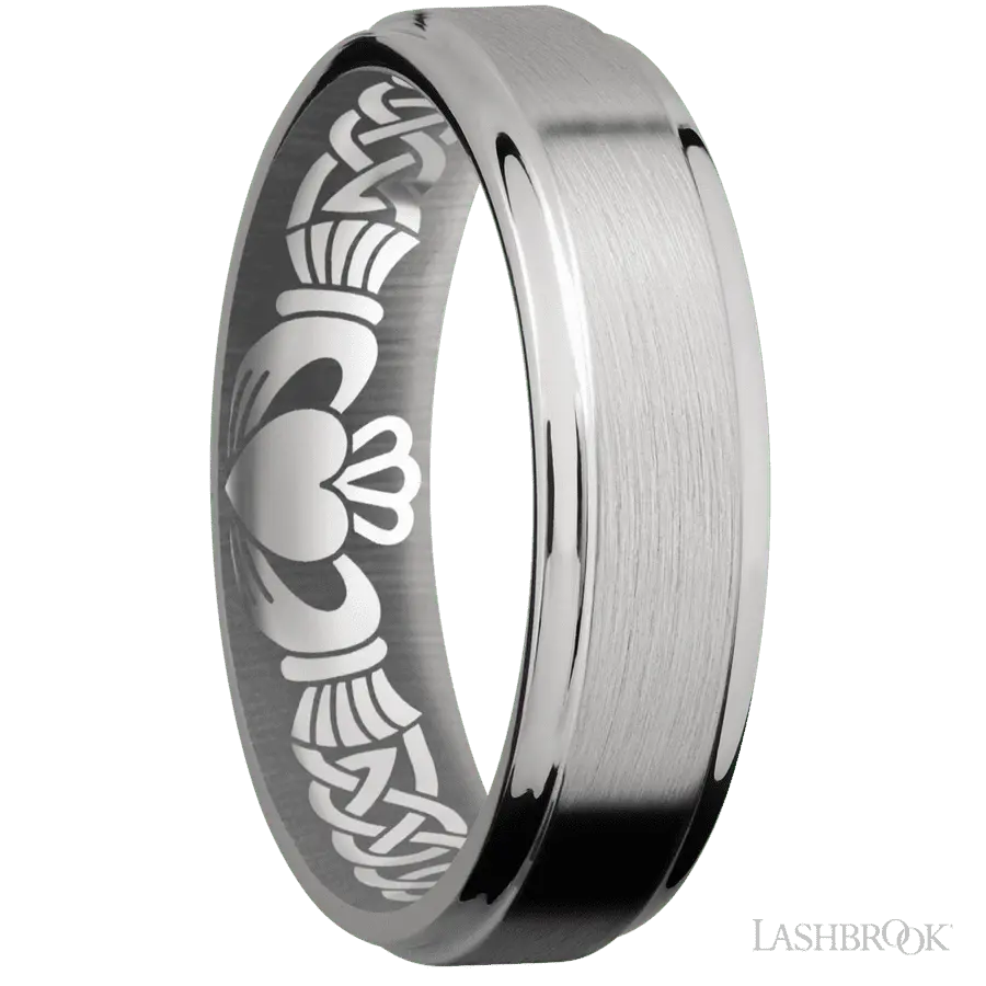 6 mm wide Flat Grooved Edges Titanium band.