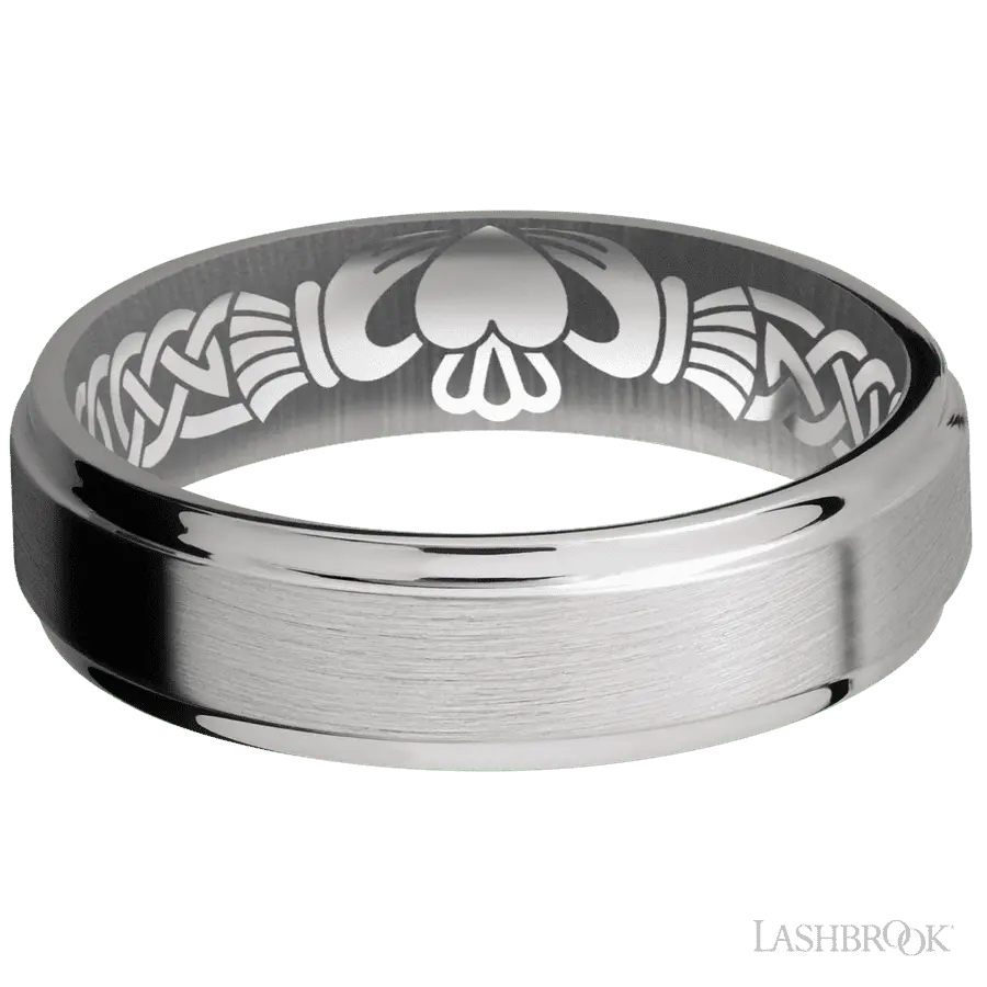 6 mm wide Flat Grooved Edges Titanium band.