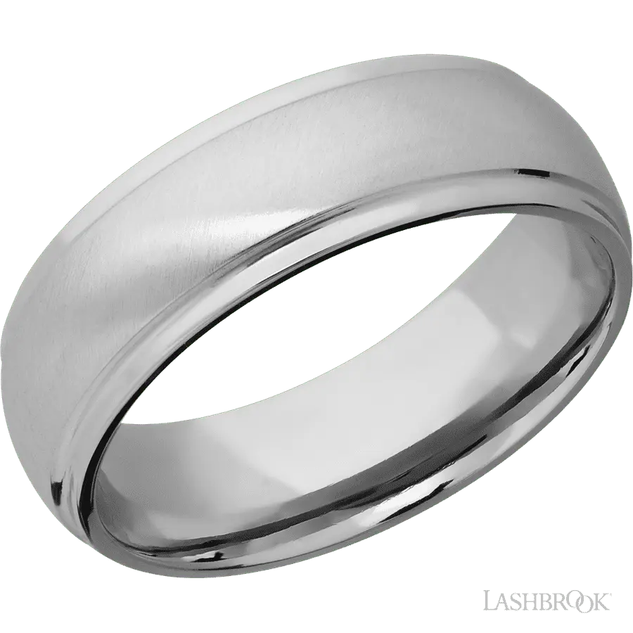 7 mm wide Domed Stepped Down Edges Titanium band.