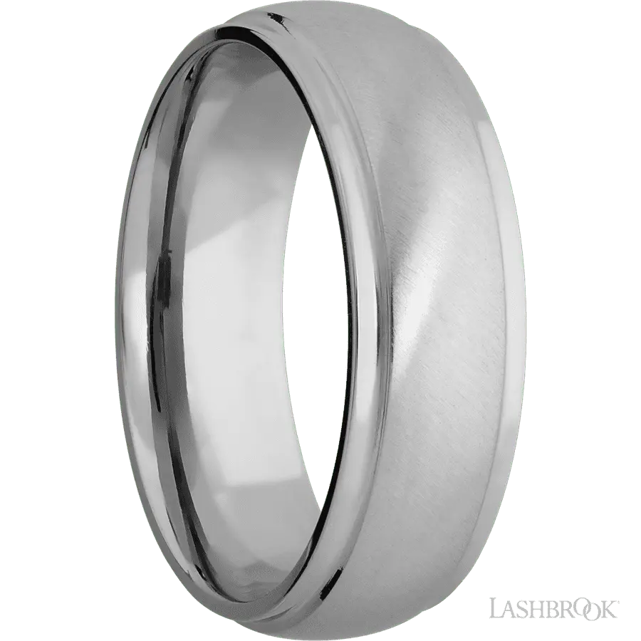 7 mm wide Domed Stepped Down Edges Titanium band.