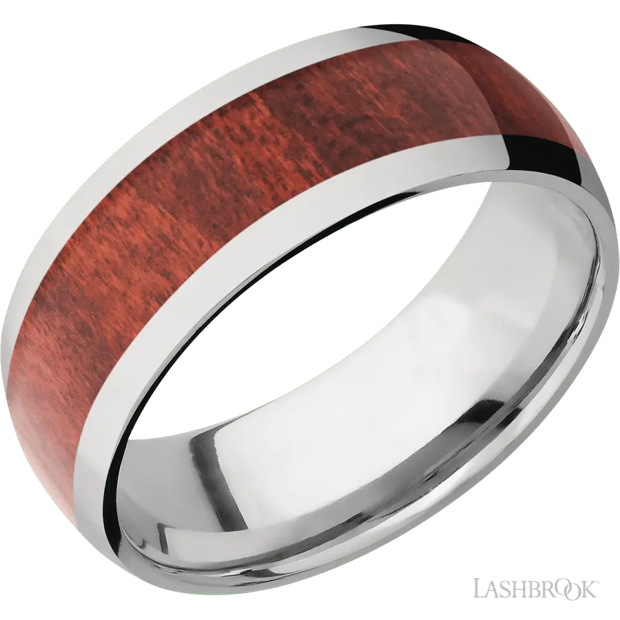 8 mm wide/Domed/Titanium band with one 5 mm Centered inlay of Red Heart.