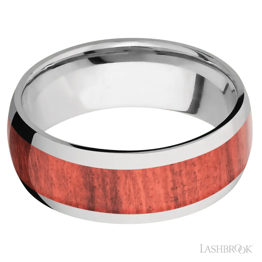 8 mm wide/Domed/Titanium band with one 5 mm Centered inlay of Red Heart.