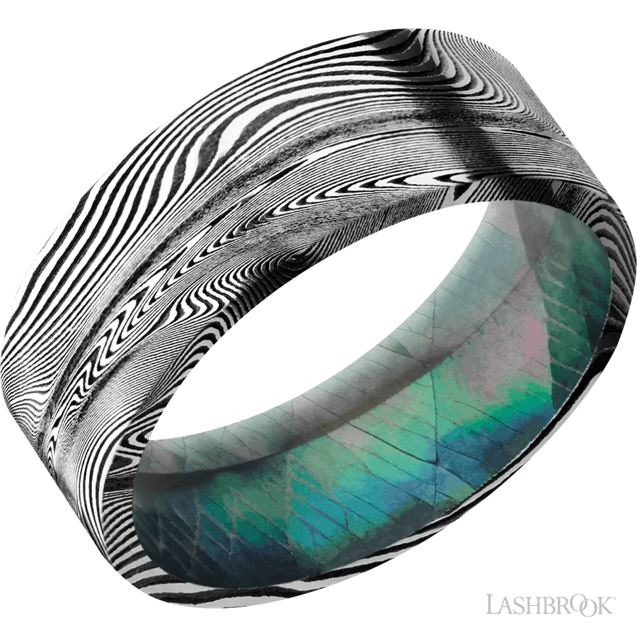 8 mm wide Flat Tightweave band featuring a Black Mother of Pearl sleeve.