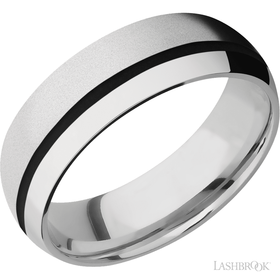 7 mm wide/Domed/Cobalt Chrome band with one 1 mm Off Center inlay of Black. in Cobalt by Lashbrook | The Diamond Store Las Ve